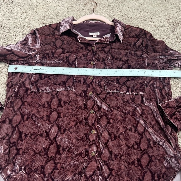 Medium Anthropologie pilcro Hadley velvet button down collar shirt pink print - Picture 14 of 14